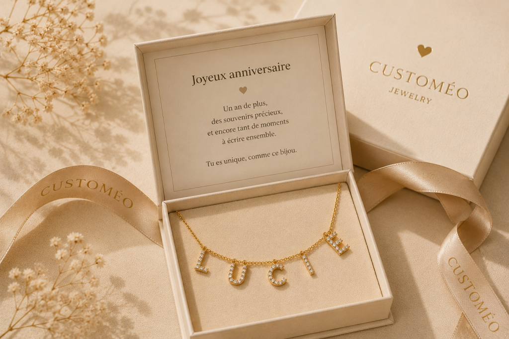 collier prénom LUCIE lettres dorées strass Customéo Jewelry